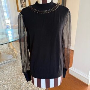 Siani Milano Sweater Womens Black Sheer 3D Mesh Sleeve Decorative Neckline XL